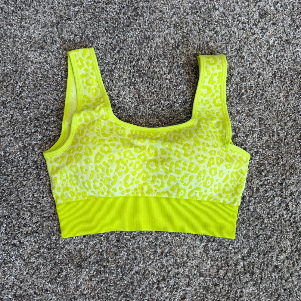 Neon Yellow Leopard Print Women's Sports Bra